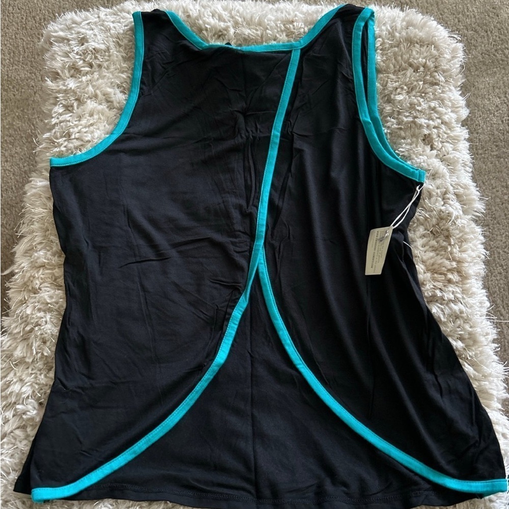 Bebe Black Top with Teal Accents and Rhinestone Logo - Picture 6 of 9